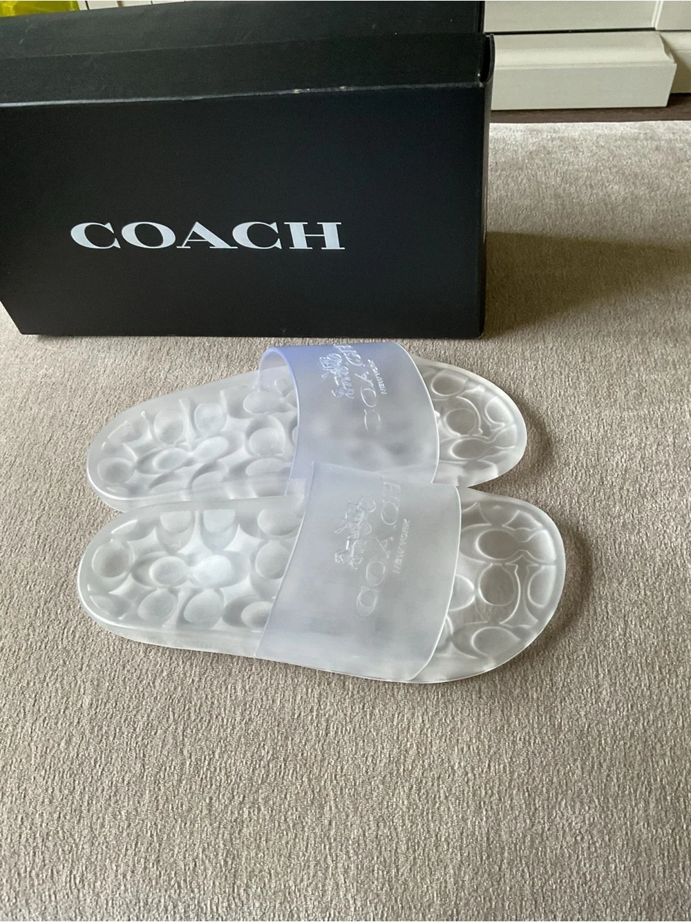 Coach Translucent White Logo Slide Sandals